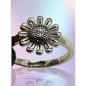 925 Sterling Silver Sunflower Ring Womens 7 Biker Hippie Flower Summer Daisy NWT